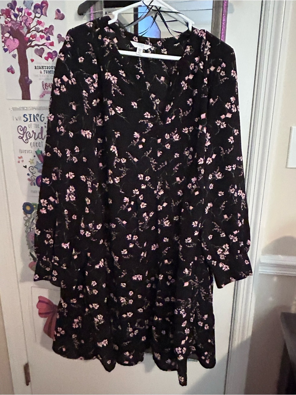 Time and Tru Black Mini Dress with Pink Floral Print
